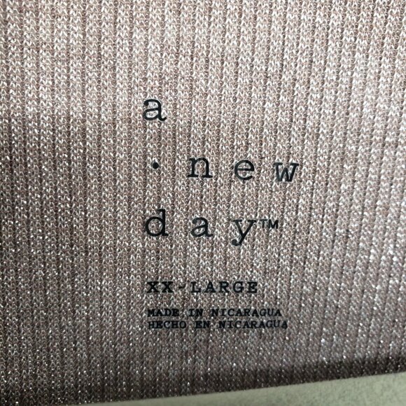 3/$25 A New Day Metallic Ribbed Long Sleeves Top XXL Fitted Silver Taupe Tan - Picture 3 of 7
